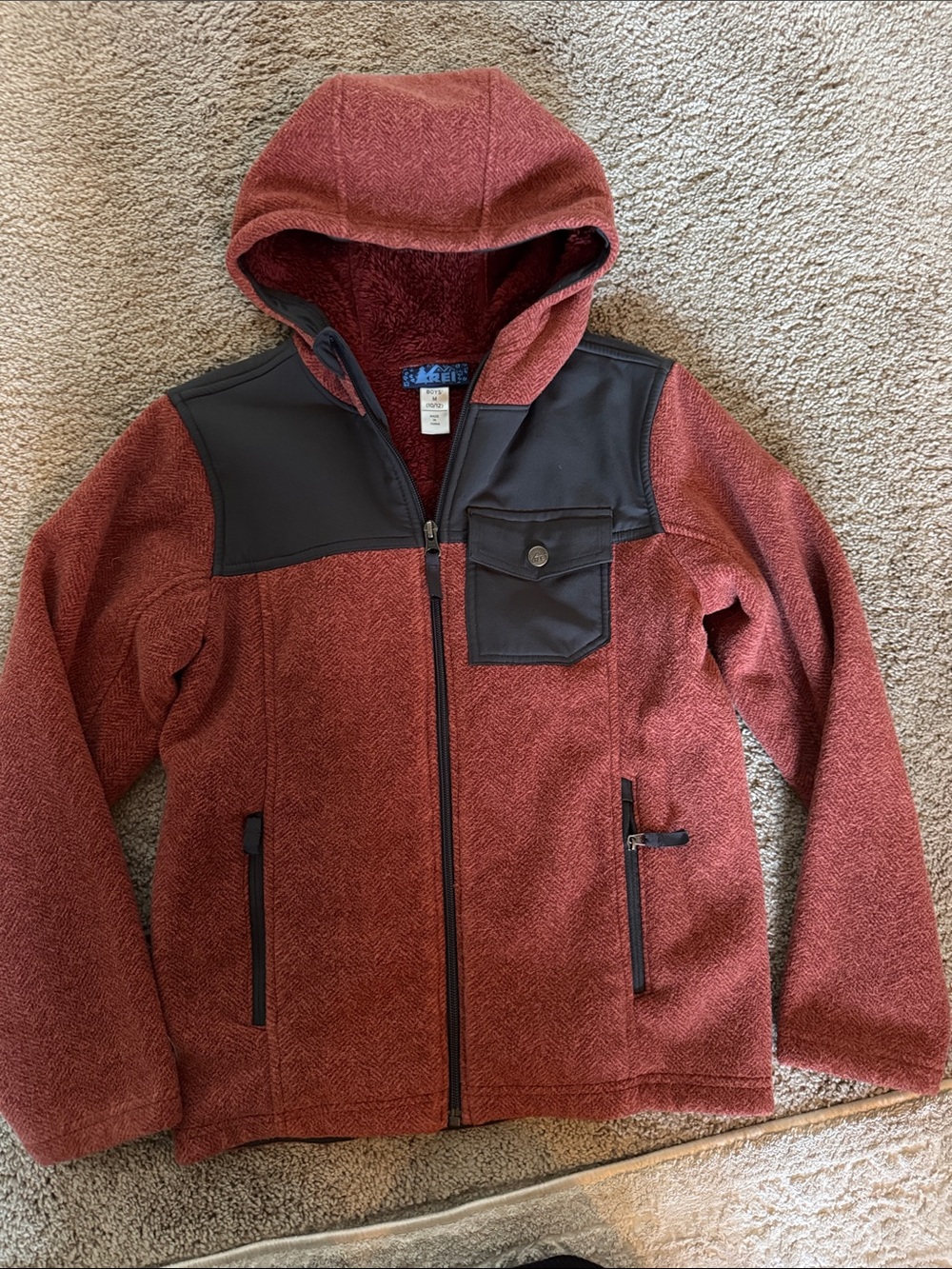 REI Kids Hooded Zip Jacket in Rust Red
